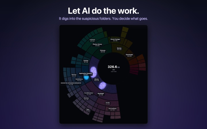 Let AI do the work. It digs into the suspicious folders. You decide what goes.